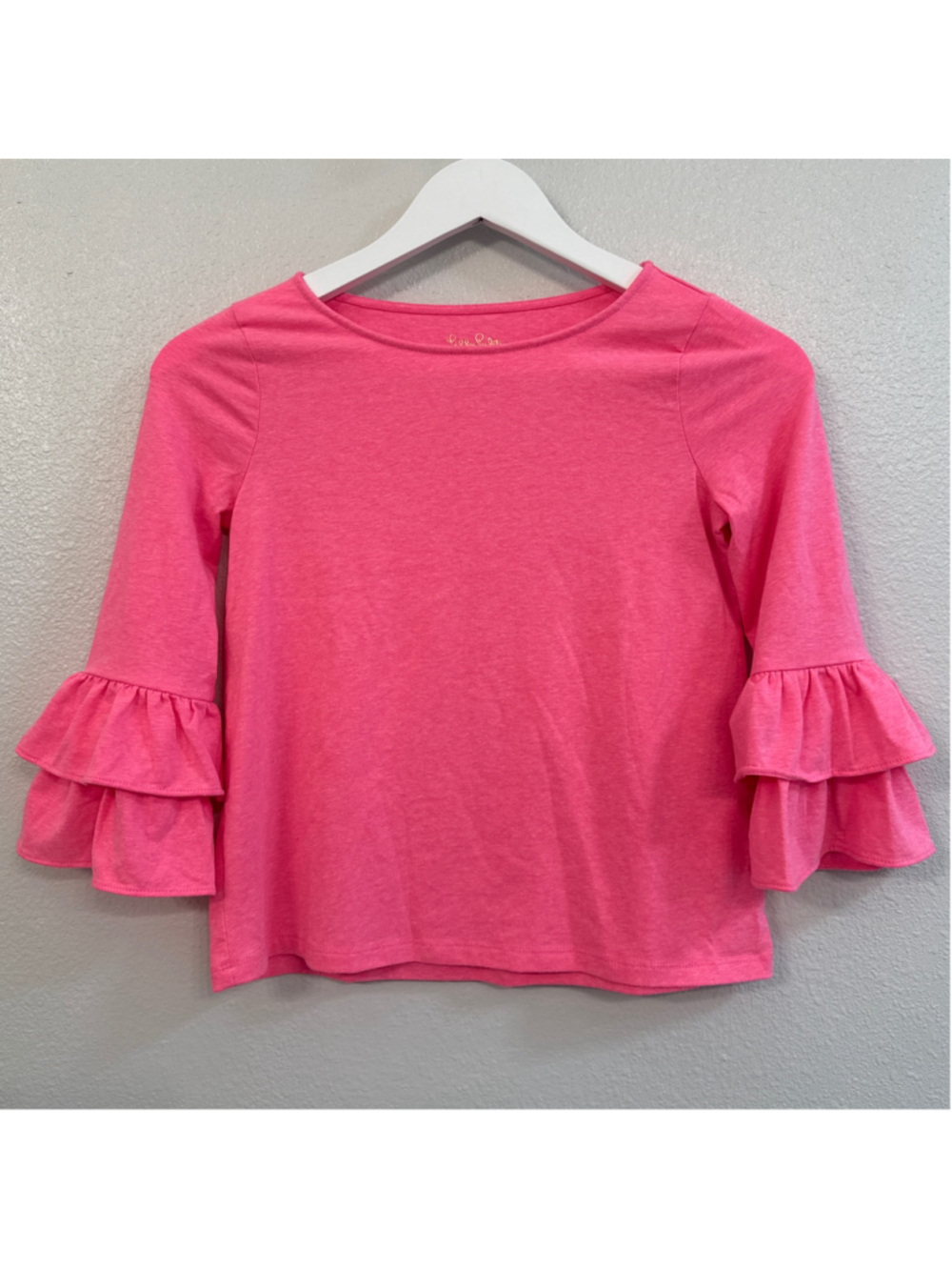 Lilly Pulitzer Girls Pink Tiered Ruffle Flounce Sleeve Top Size L 8-10